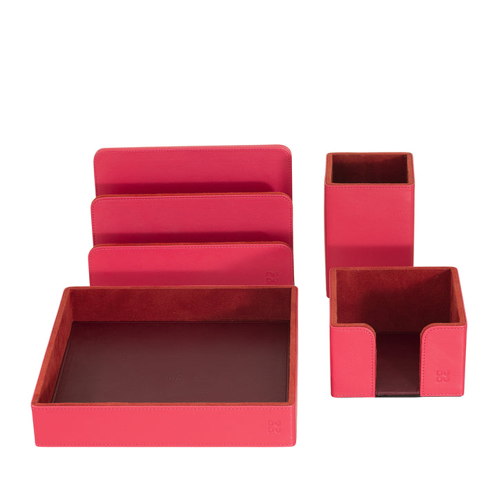 DUDU Set da Scrivania in Pelle per Ufficio 4 pz con Svuotatasche Porta Penne Porta Lettere Porta Block Notes