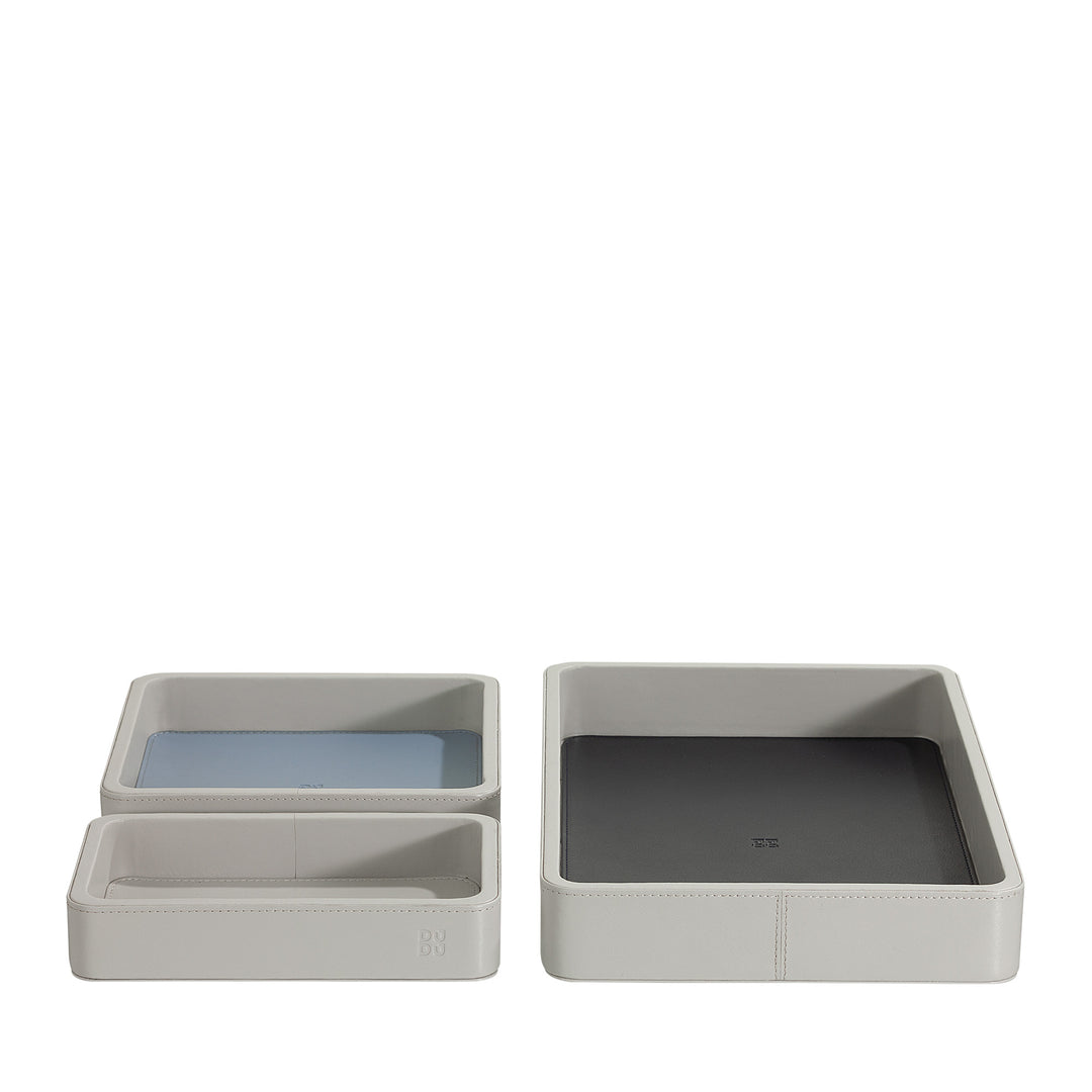 DUDU Set Svuotatasche in Pelle da 3pz, Vassoio Portaoggetti da Tavolo Casa Scrivania Ufficio, Porta Chiavi, Monete, Telefono