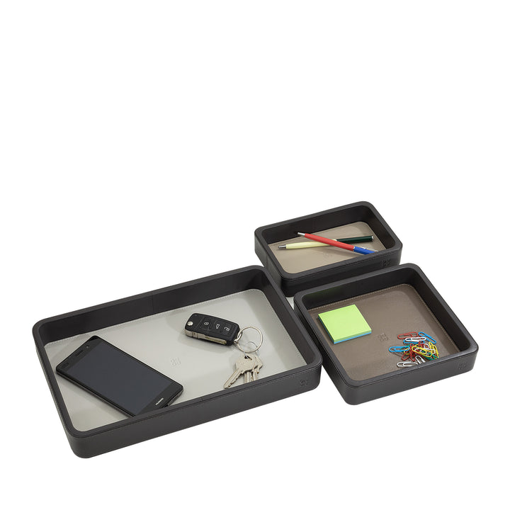 DUDU Set Svuotatasche in Pelle da 3pz, Vassoio Portaoggetti da Tavolo Casa Scrivania Ufficio, Porta Chiavi, Monete, Telefono