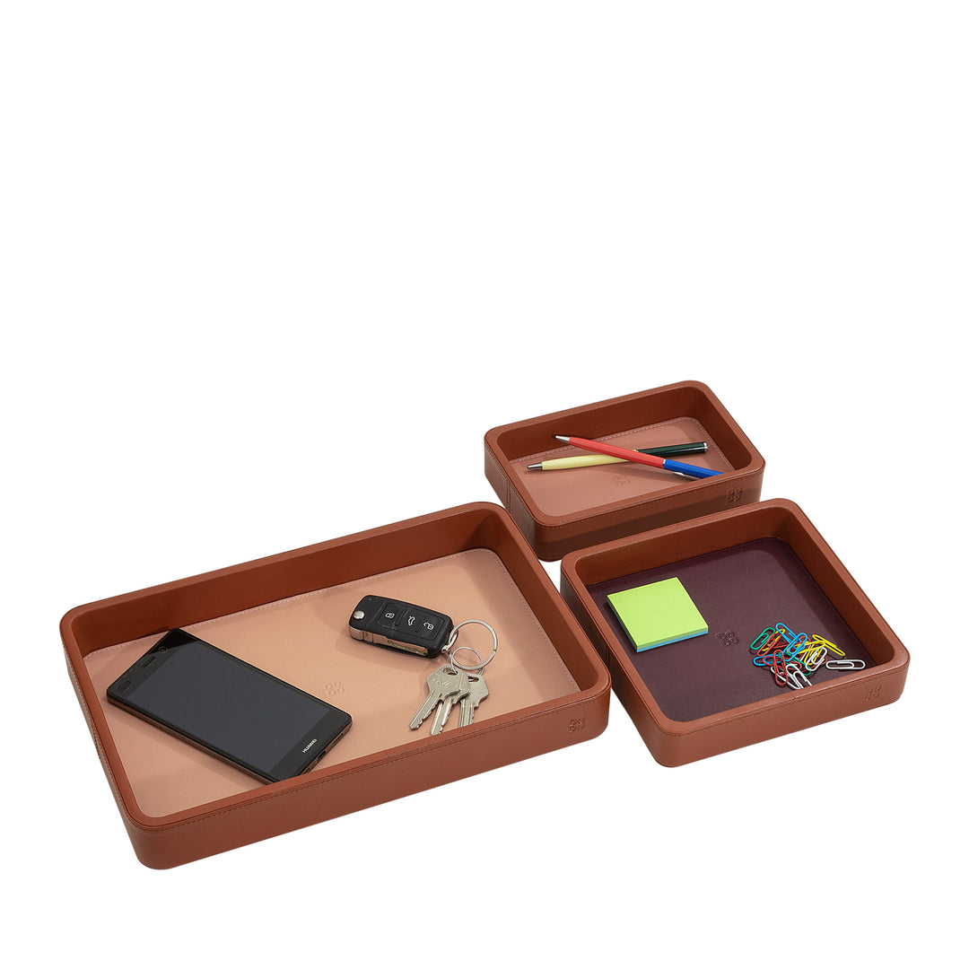 DUDU Set Svuotatasche in Pelle da 3pz, Vassoio Portaoggetti da Tavolo Casa Scrivania Ufficio, Porta Chiavi, Monete, Telefono