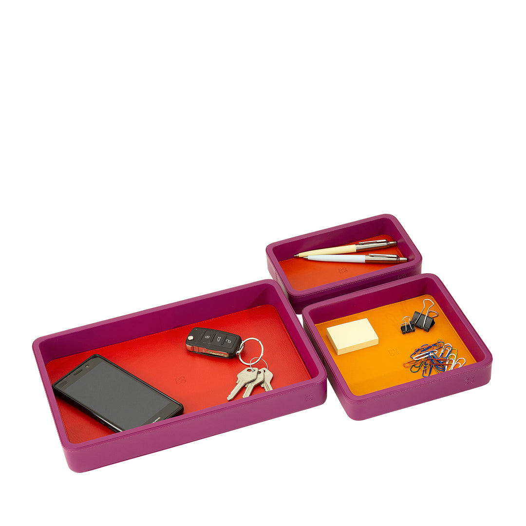 DUDU Set Svuotatasche in Pelle da 3pz, Vassoio Portaoggetti da Tavolo Casa Scrivania Ufficio, Porta Chiavi, Monete, Telefono