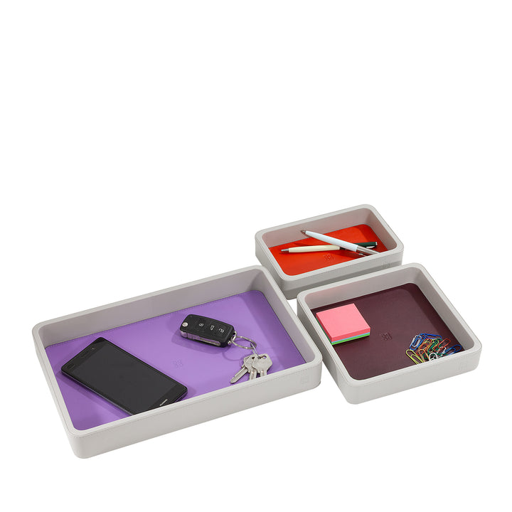DUDU Set Svuotatasche in Pelle da 3pz, Vassoio Portaoggetti da Tavolo Casa Scrivania Ufficio, Porta Chiavi, Monete, Telefono