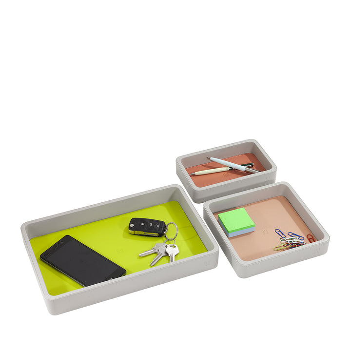 DUDU Set Svuotatasche in Pelle da 3pz, Vassoio Portaoggetti da Tavolo Casa Scrivania Ufficio, Porta Chiavi, Monete, Telefono