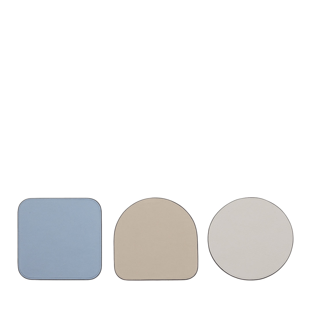 DUDU Set di 3 Sottobicchieri in Morbida Pelle Colorati, Bifacciale Double Face, di Forma Quadrati Rotondi, 9,5x9,5 cm, Design Elegante