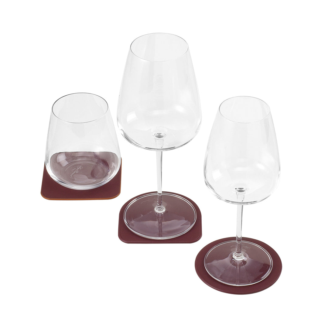 DUDU Set di 3 Sottobicchieri in Morbida Pelle Colorati, Bifacciale Double Face, di Forma Quadrati Rotondi, 9,5x9,5 cm, Design Elegante