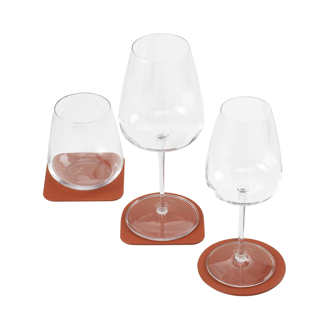 DUDU Set di 3 Sottobicchieri in Morbida Pelle Colorati, Bifacciale Double Face, di Forma Quadrati Rotondi, 9,5x9,5 cm, Design Elegante