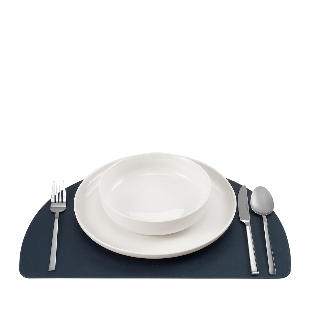 DUDU Tovaglietta Americana in Pelle, Tovagliette da Colazione Pranzo, Bifacciale Double Face, Antiscivolo, Mezzaluna 44x30 cm, Bicolore
