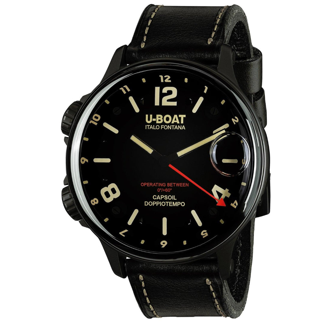 U-BOAT orologio Capsoil Doppiotempo DLC BK BE 55m quarzo acciaio finitura PVD nero 9671 - Capodagli 1937