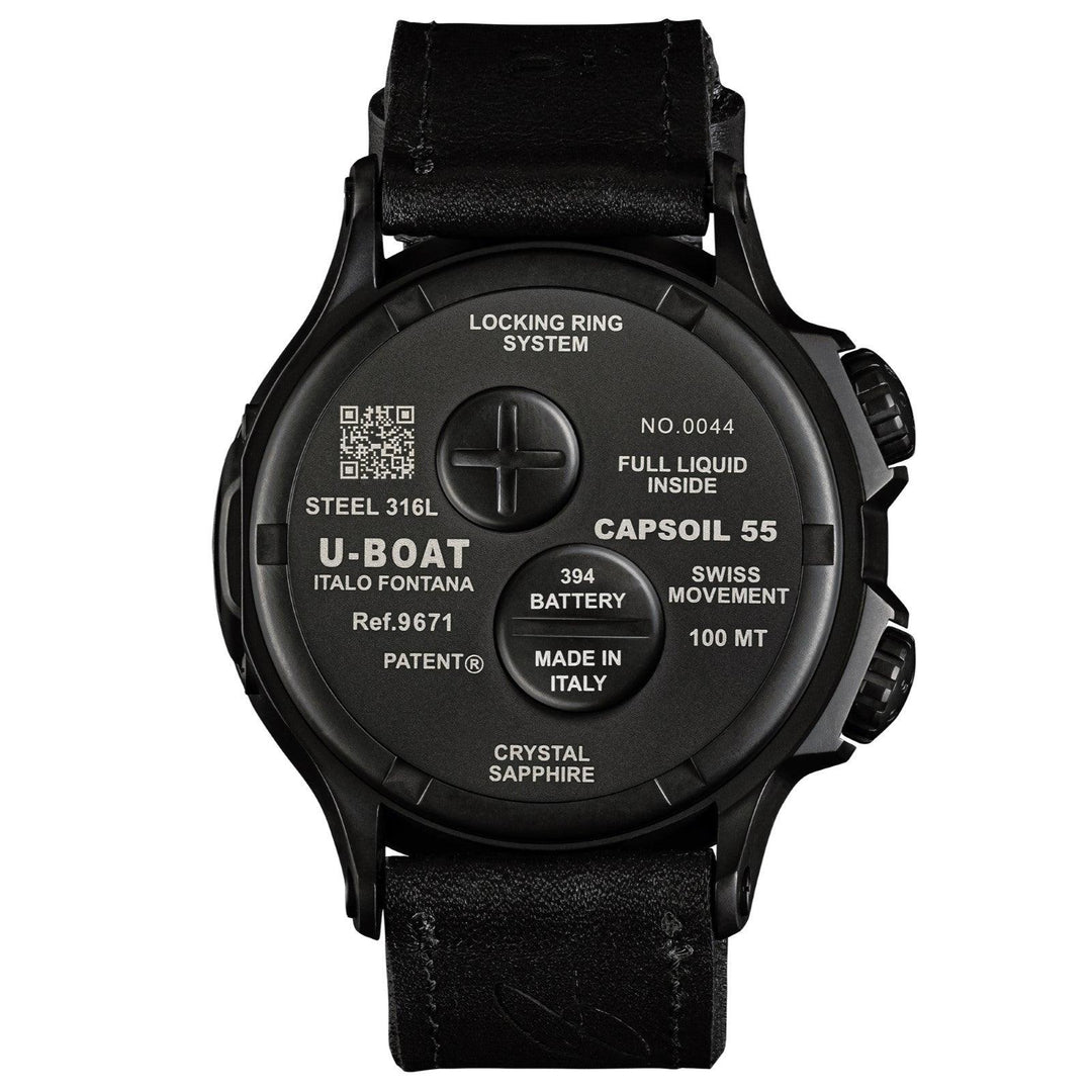U-BOAT orologio Capsoil Doppiotempo DLC BK BE 55m quarzo acciaio finitura PVD nero 9671 - Capodagli 1937