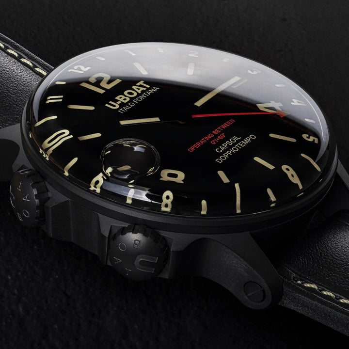 U-BOAT orologio Capsoil Doppiotempo DLC BK BE 55m quarzo acciaio finitura PVD nero 9671 - Capodagli 1937