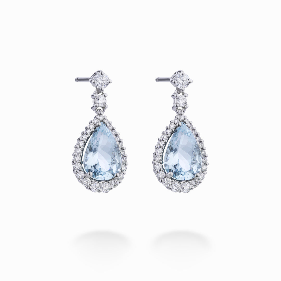 World Diamond Group orecchini acquamarina a goccia 10x7 contorno diam OCL073DIAQ1-22152110029