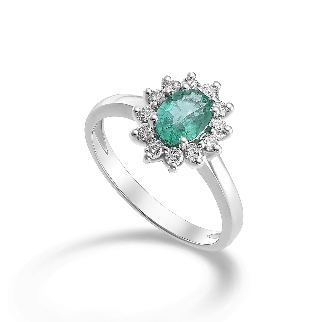 Nihama an 9k smeraldo ovale 7x5 ct.0,60 diam. ct.0,30 NA5094R4BE