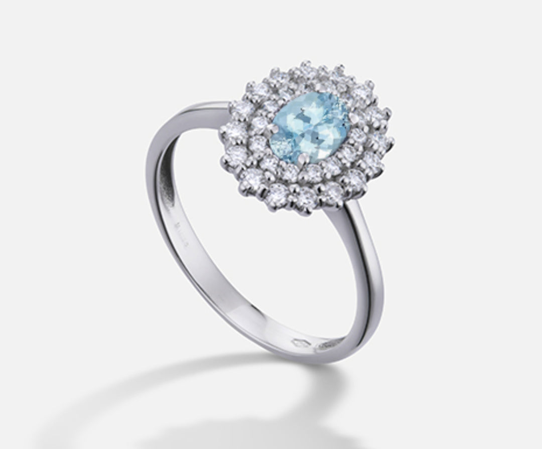 Nihama an 18k acquamarina ovale 6x4 ct.0,30 diam ct.0,37 NA5116O4AM