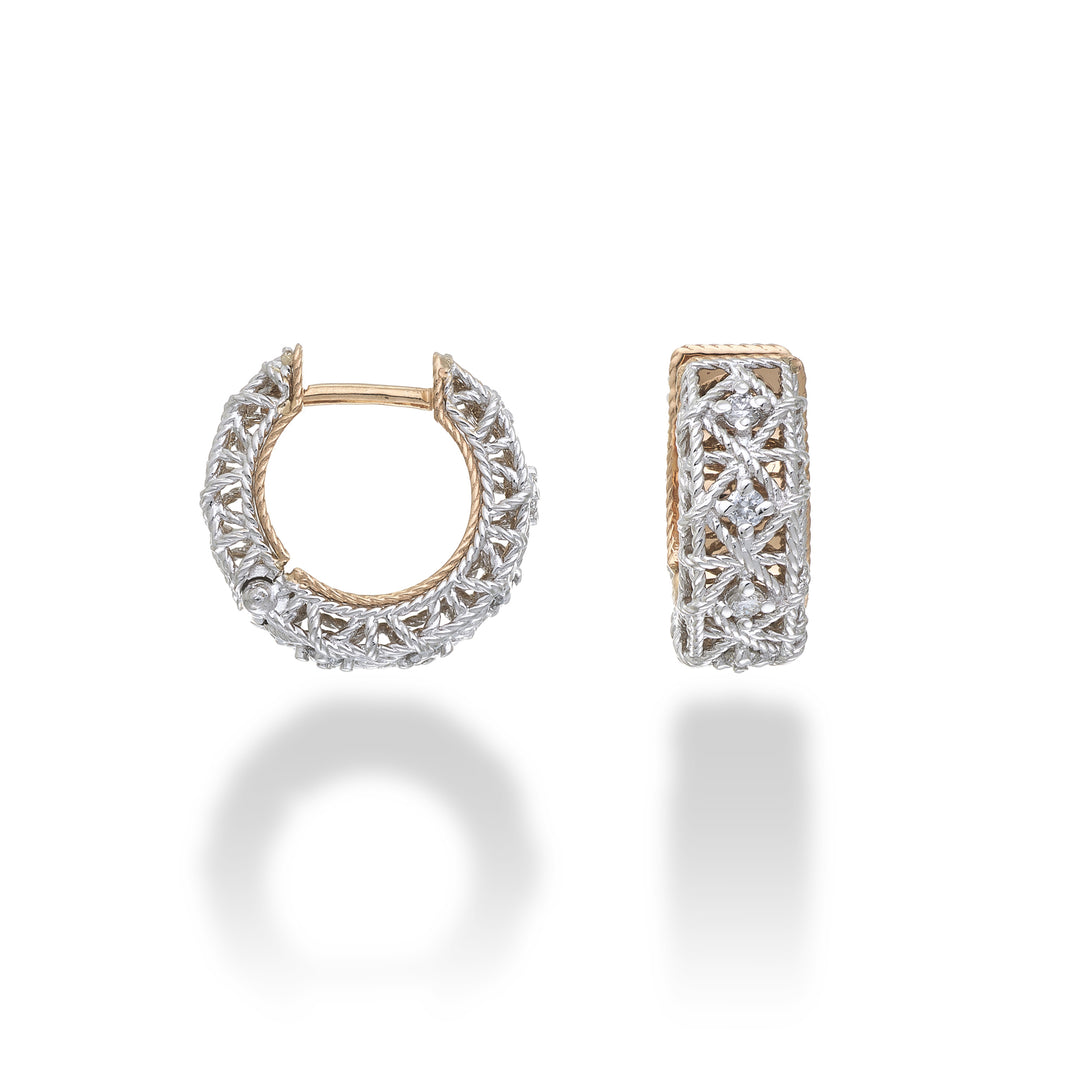 Golay orecchini in oro 18k con diamanti e trama che simula degli intrecci di corde. esterno in oro bianco ed interno in oro rosa GOR024O7D