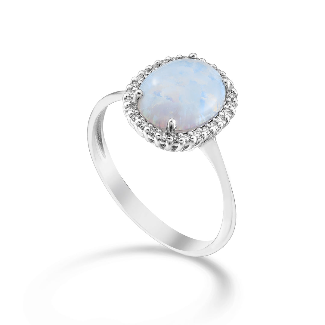 Nihama an 9k opale cabochon ovale 10x8, con contorno di diamanti NA5209R4OP