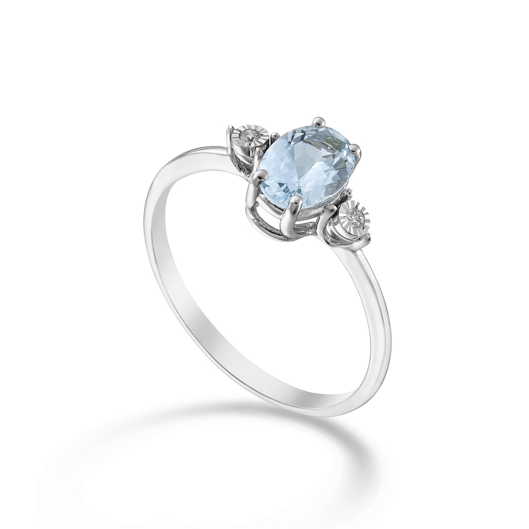 Mikiko an 18k acquamarina ovale 7x5 e diamantini laterali MA5213O4AM