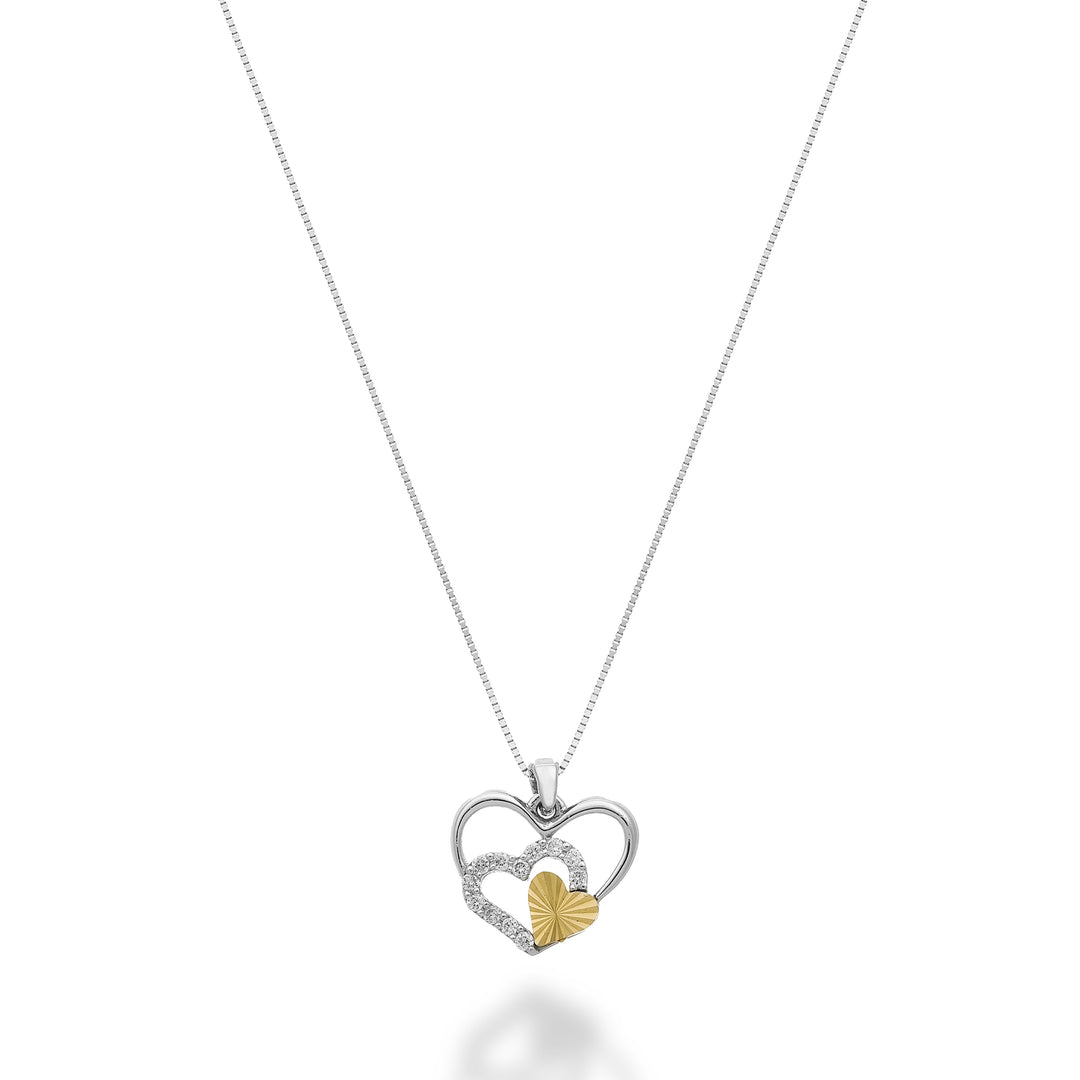 Nihama cl 9k fantasia con cuori e diamantini in oro bianco, con elemento cuore in oro giallo ND5199R7BR006