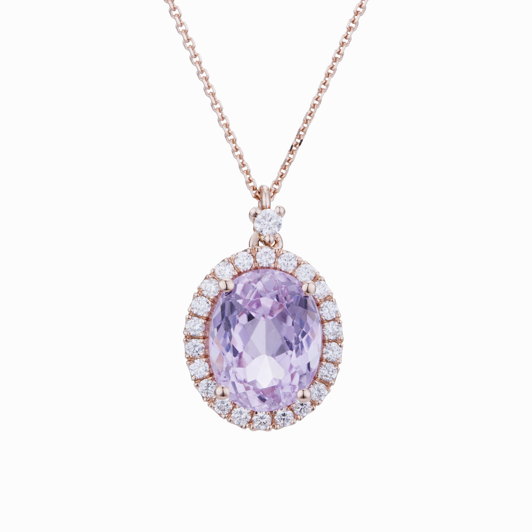 World Diamond Group collana kunzite ovale 7x5 e contorno diamanti PCL070DIKZ3-23194110127