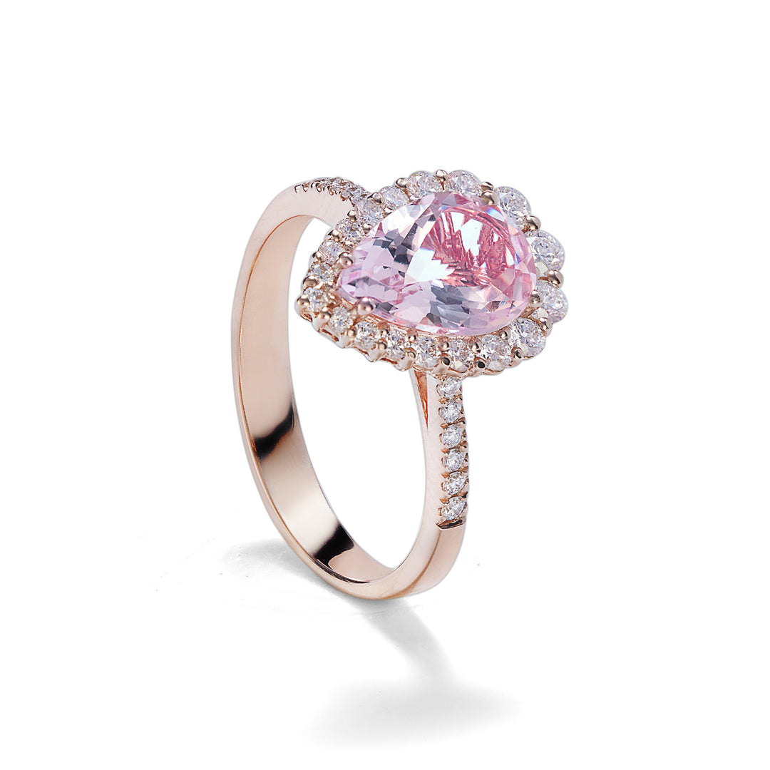 World Diamond Group anello kunzite goccia 10x7 e contorno diamanti ACLC117DIKZ2-23194110114