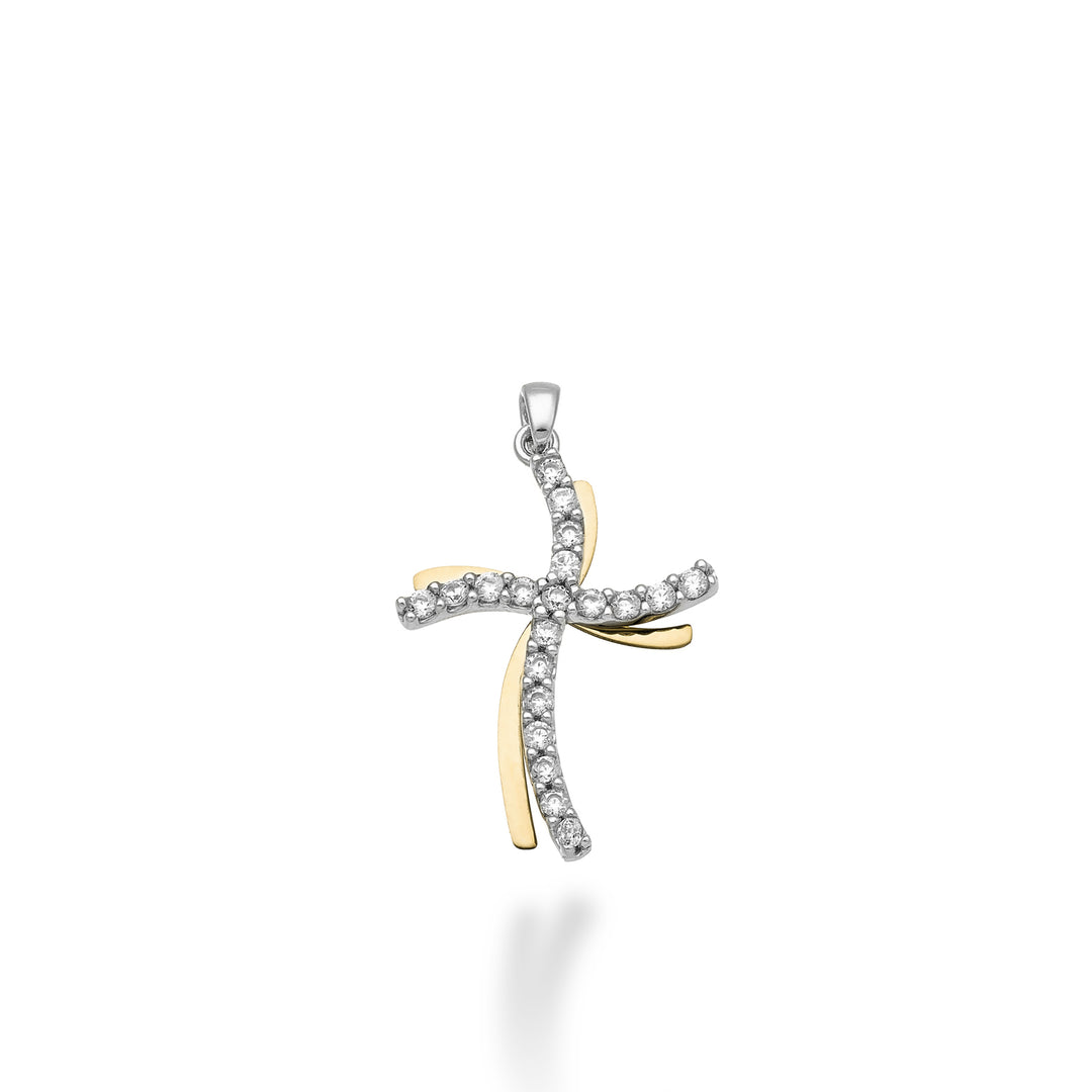 Nihama pe 18k ct.0,18 croce oro bianco/giallo cm.1,9 NP5018O7BR018