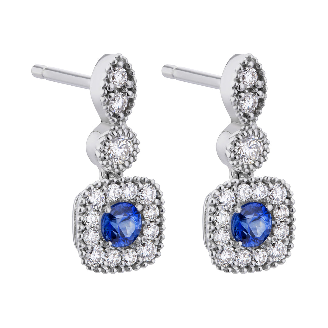 World Diamond Group orecchini pendenti zaffiro centrale con contorno OCT026ZBDI4-19028110012
