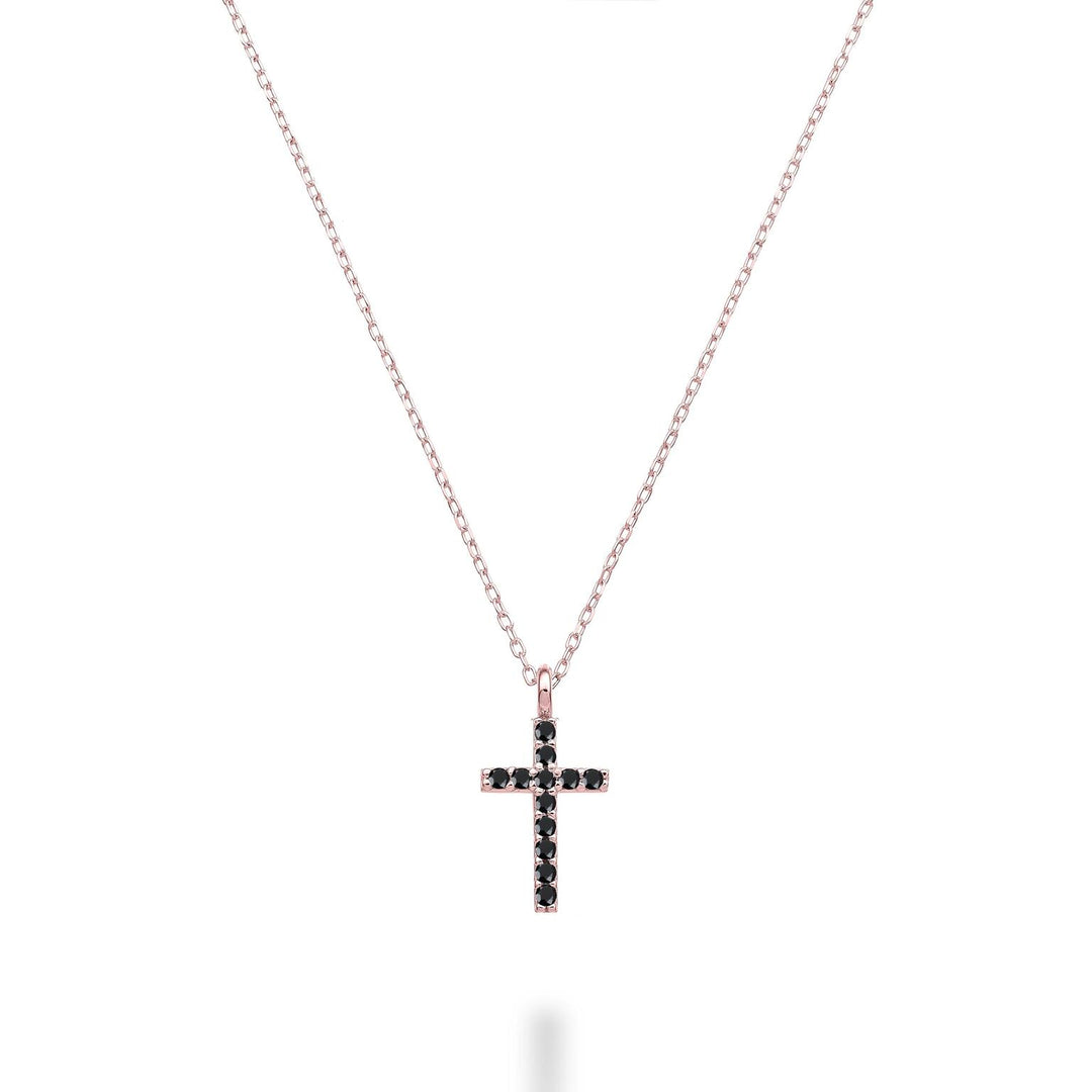 Nihama cl 18k croce misura 2 oro rosa con spinello nero ct.0,06 NDCRO2O3SBK
