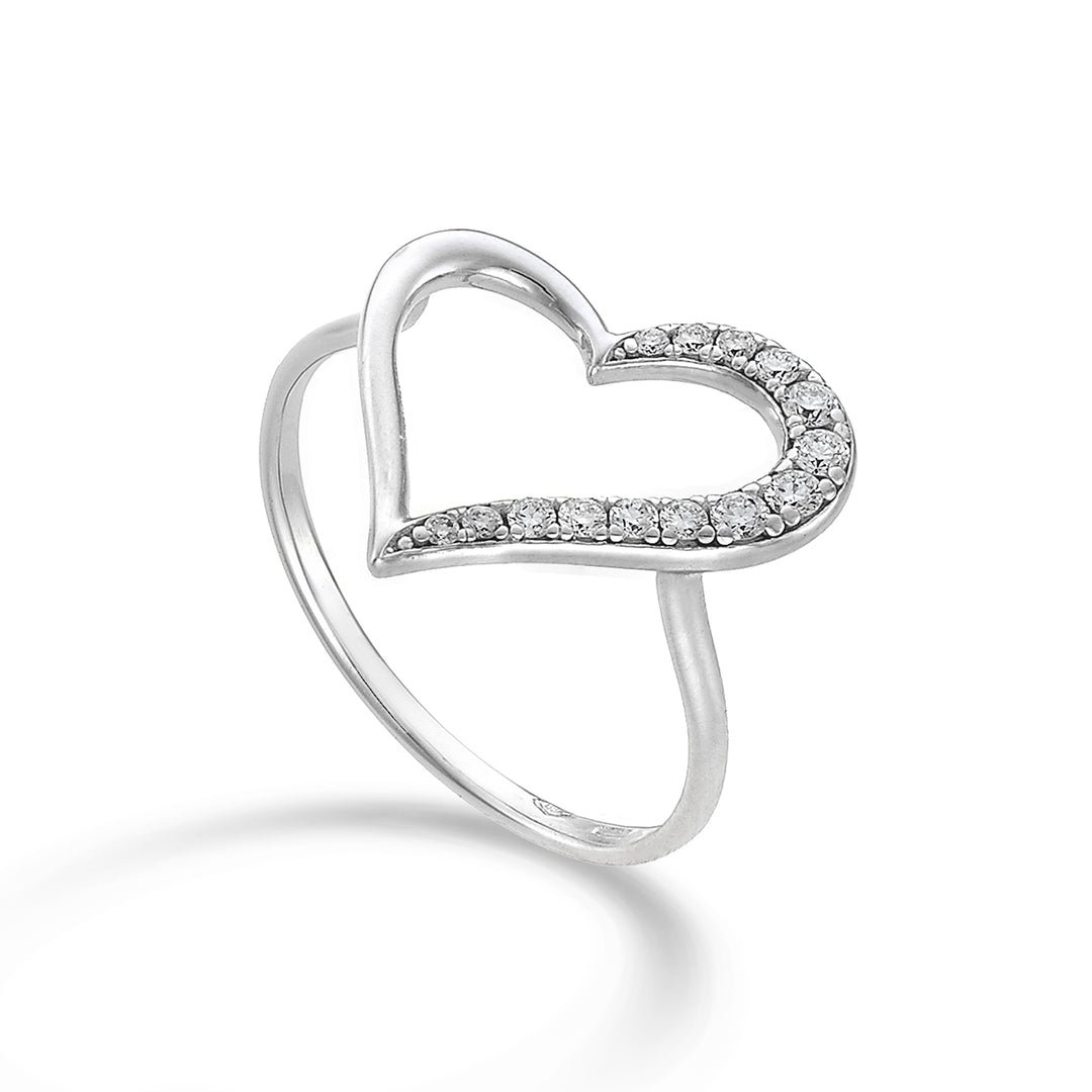 Nihama an 18k cuore grande metà liscio oro bianco diam. ct.0,18 NA5137O4BR018
