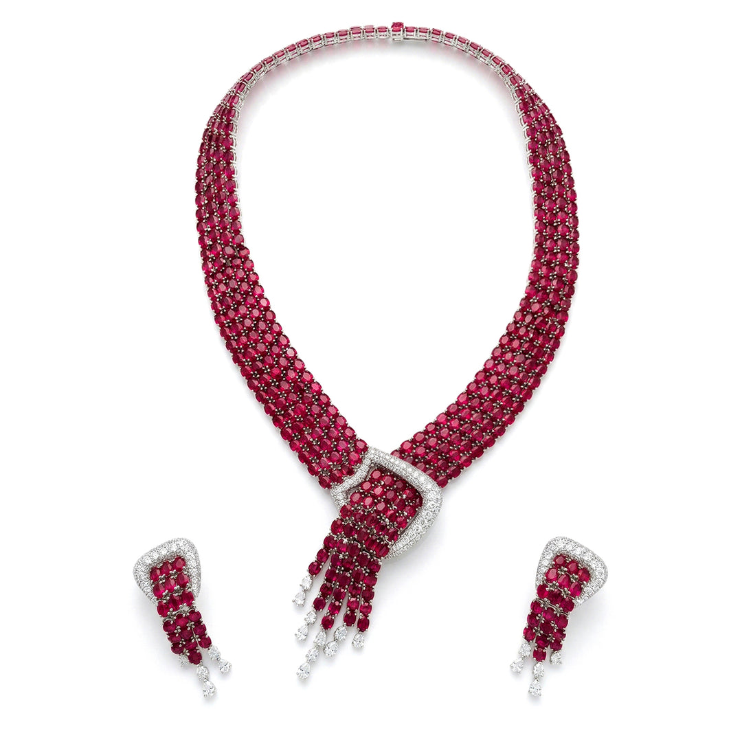 World Diamond Group parure vintage rubini/diamanti a pave PR001DRU-26103110158