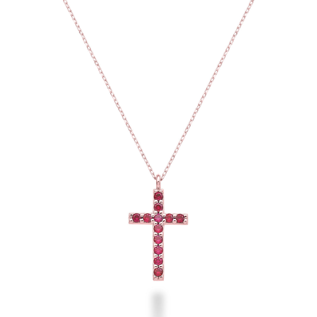 Mikiko cl 18k croce misura 4 oro rosa con rubini ct.0,25 MDCRO4O3RBR
