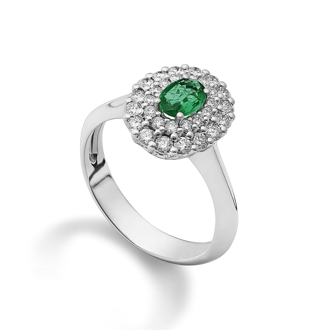 Golay anello con smeraldo ovale 6x4 e doppio contorno ACLC128DISM64-22123110084