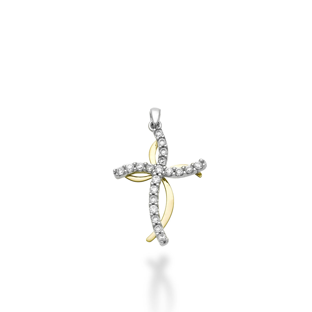 Nihama pe 18k ct.0,18 croce oro bianco/giallo cm.1,9 NP5012O7BR018