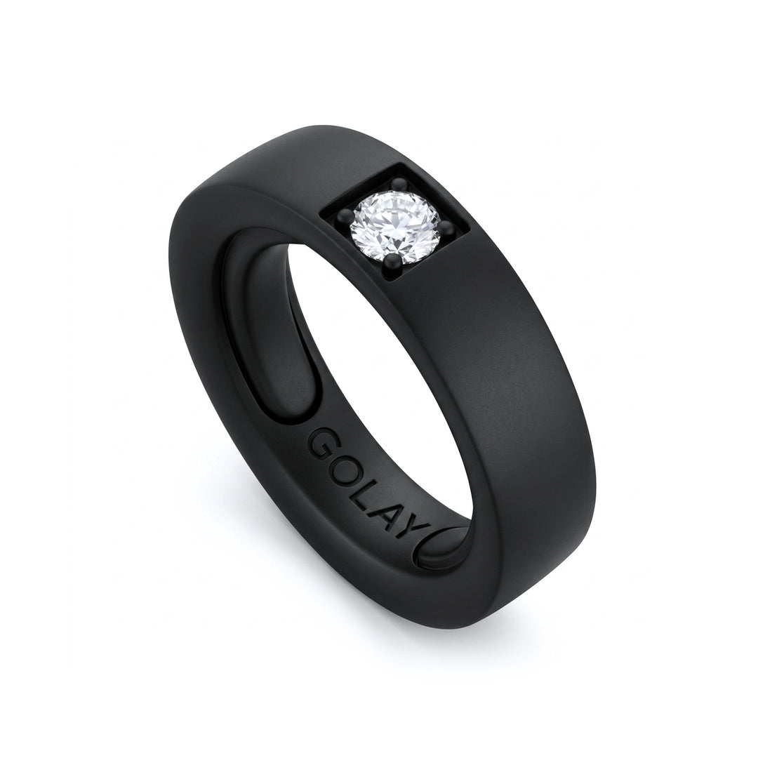 World Diamond Group anello in titanio nero con diamante da 0,25ct adattabile con cuscinetti dalla 14 a 18 GAN032DINE-1418