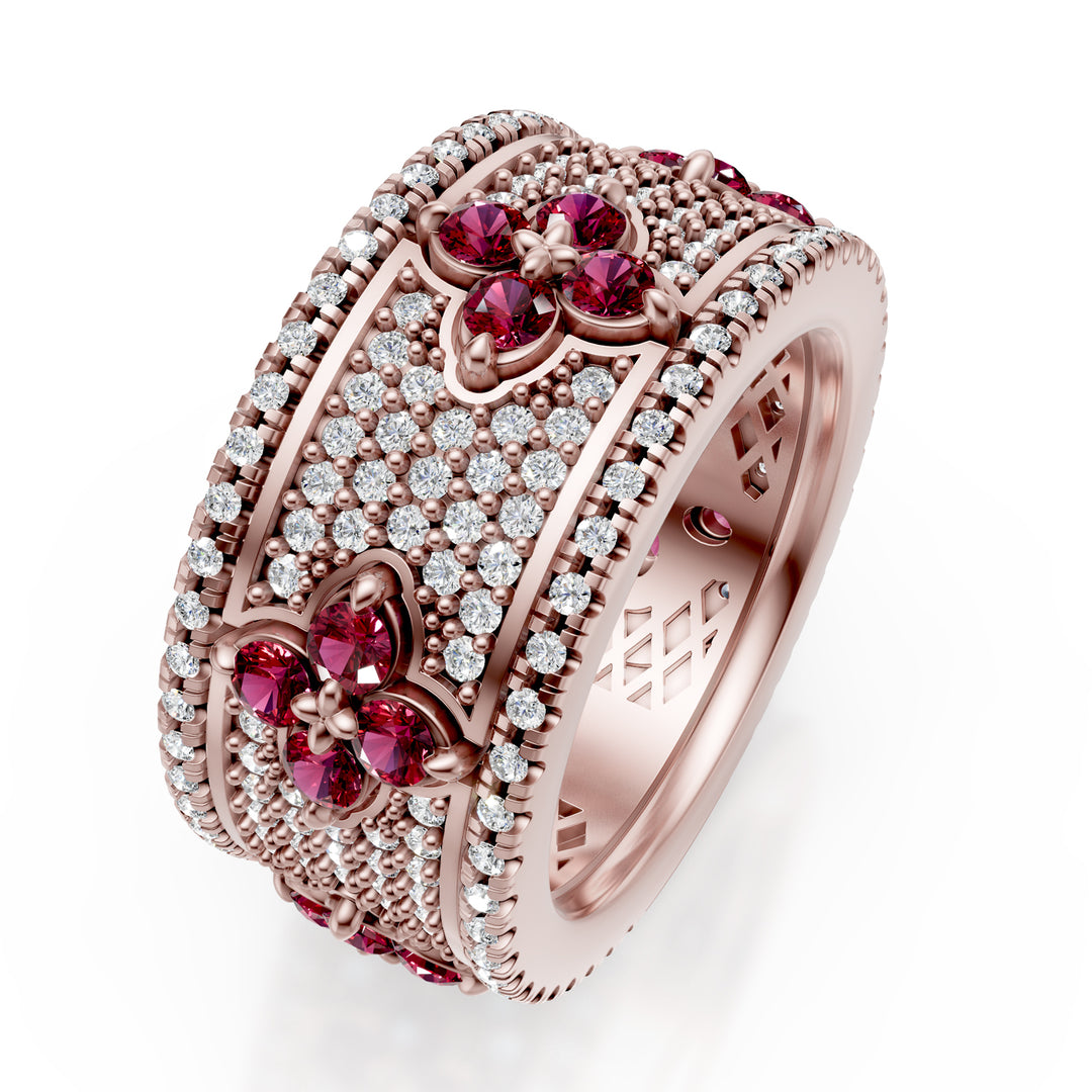 Golay anello fascia+binari rubini+diamanti pave rosa AFFI02RUDIBR-25024110237