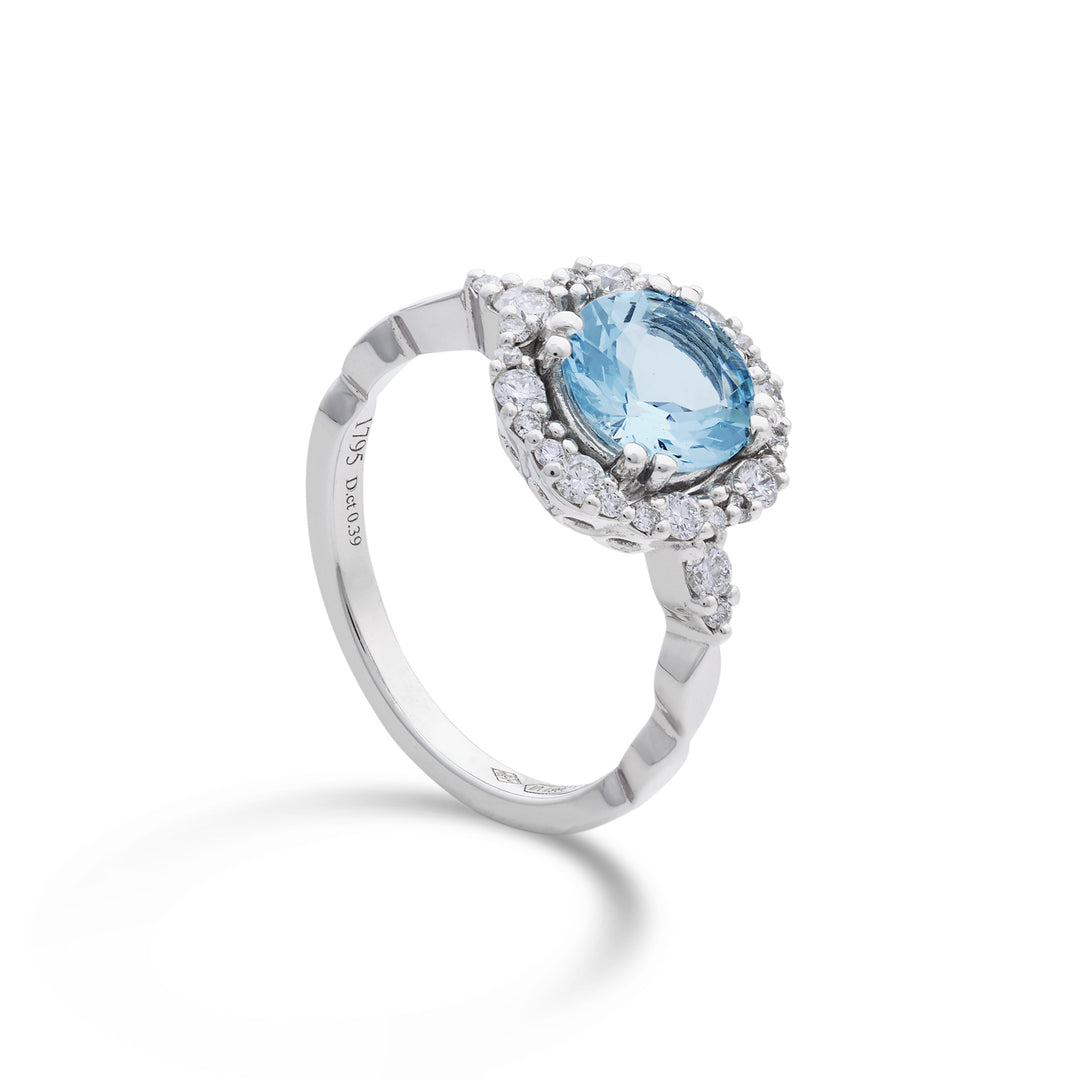 Nihama an 18k acquamarina tonda 8mm ct.1,34 diam. ct.0,38 NACLC087DIAQ1O4.134