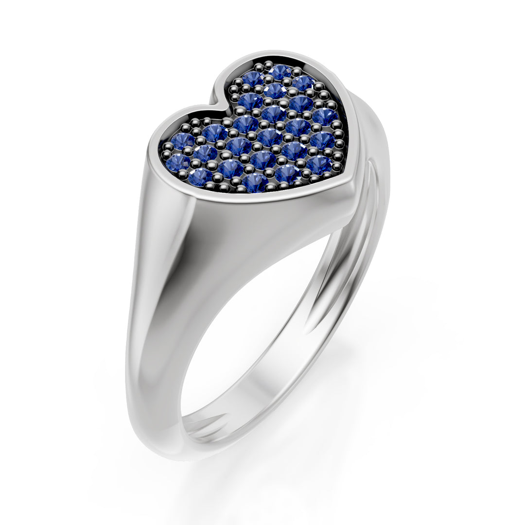 World Diamond Group anello mignolo cuore mis10 con zaffiri oro bianco ACH004ZBB