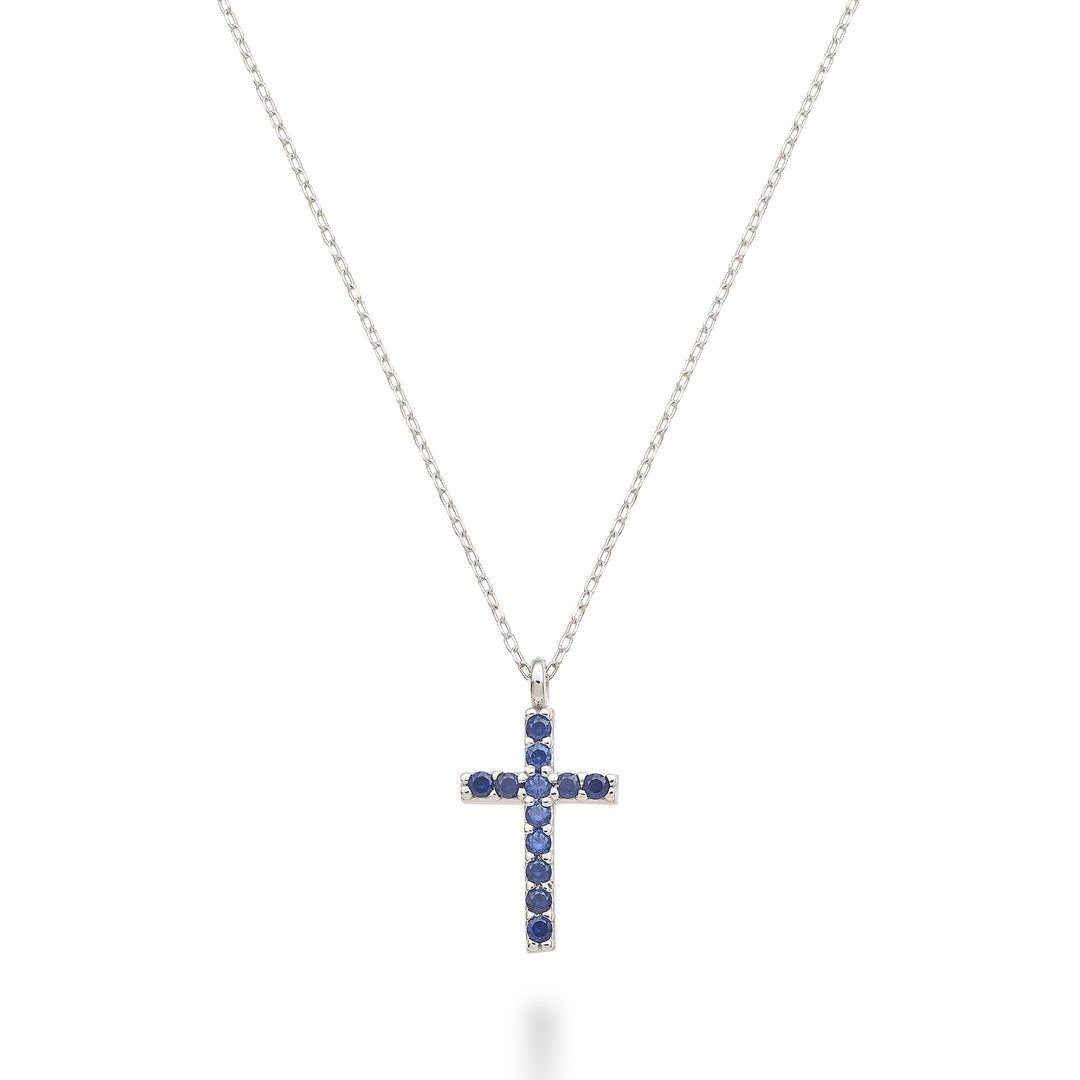 Nihama cl 18k croce misura 2 (cm.1,0) oro bianco con zaffiri ct.0,07 NDCRO2O4ZFR