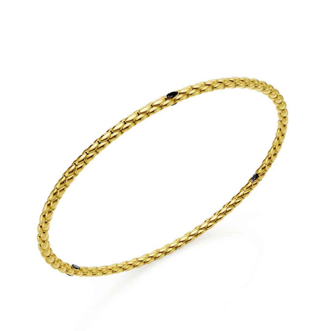 Golay bracciale in oro giallo 9k, con maglia a spiga e tre elementi con due diamanti black marquise ognuno 15,5cm GBR039E3R1BK-155