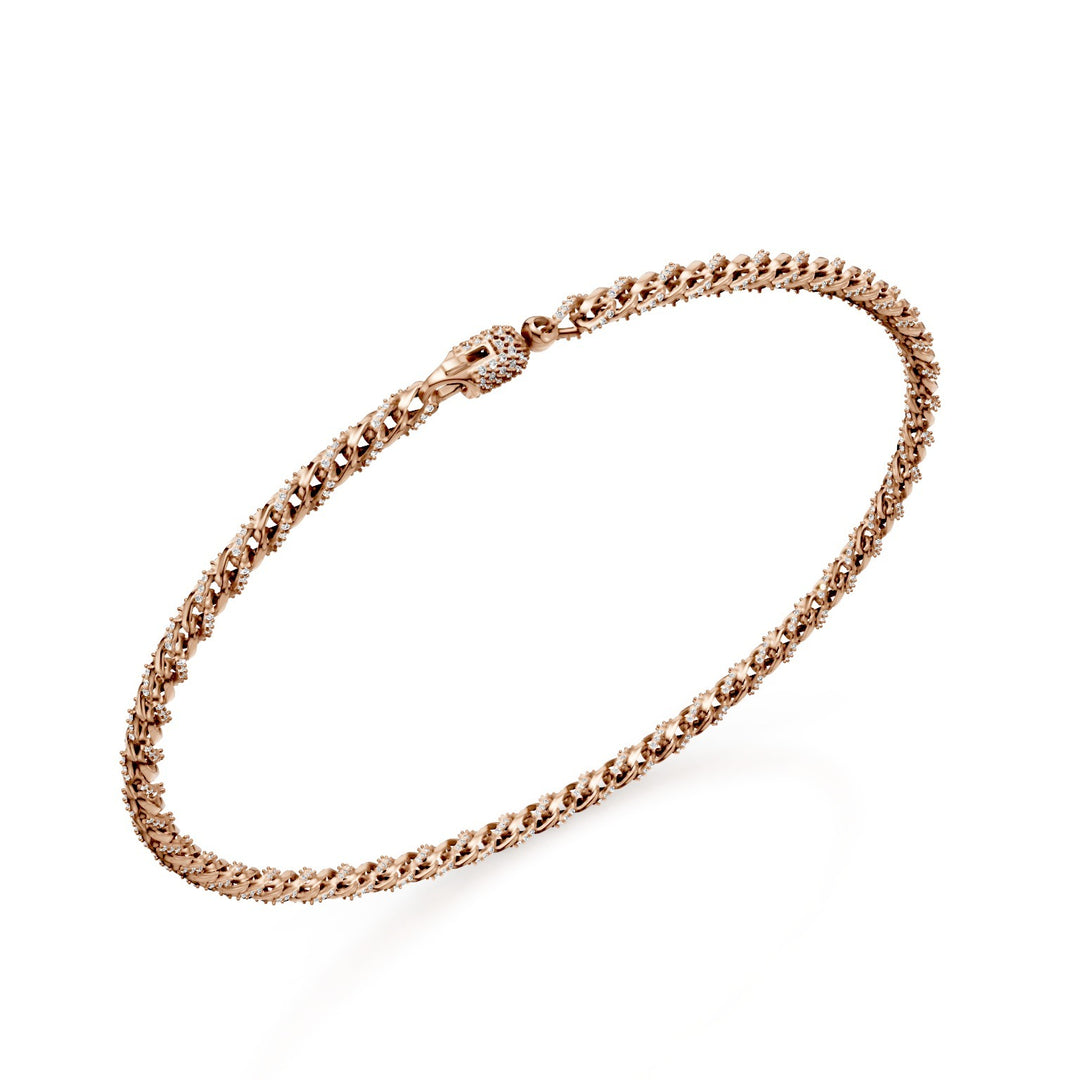Golay bracciale maglia morbida curvata, in oro rosa 18kt, incassato con diamanti e moschettone pavettato, 18cm GBR001O3DIBI-180