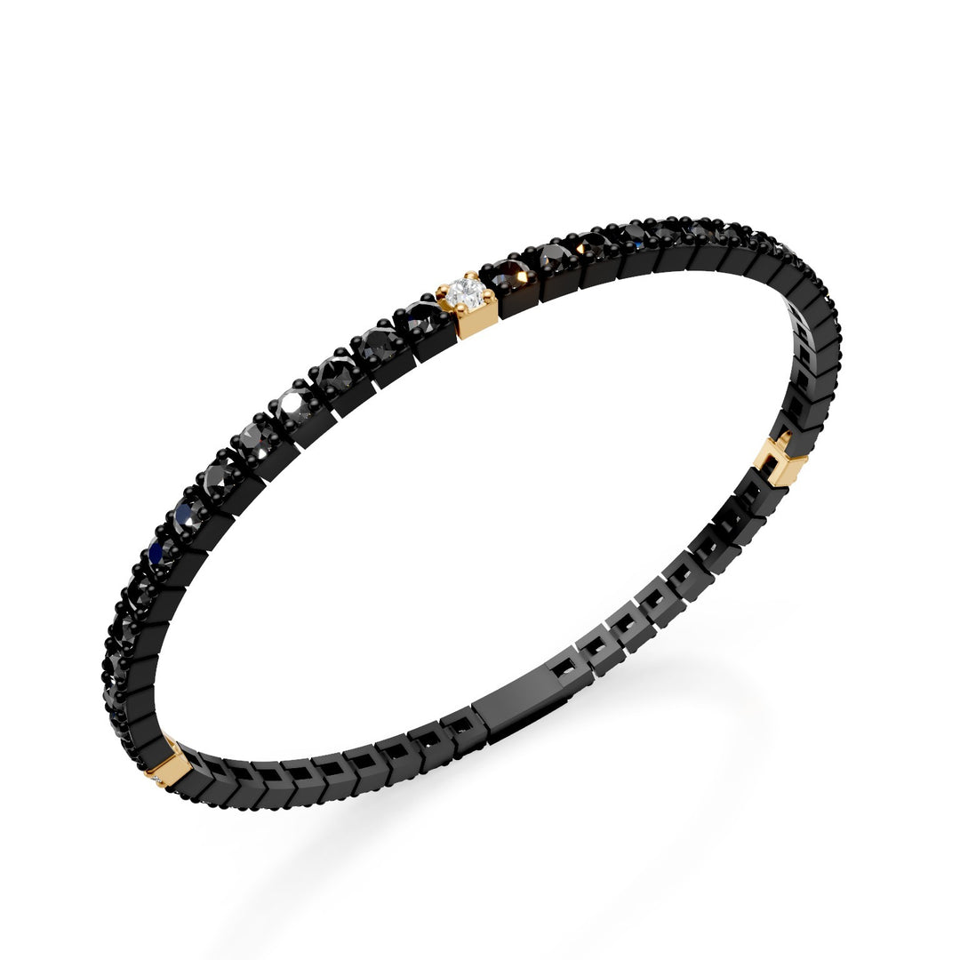 World Diamond Group bracciale tennis in titanio nero, con diamanti black e tre inserti in oro giallo 18kt con diamanti bianchi, 18cm, prima misura GBRT001E3O1DINE-180