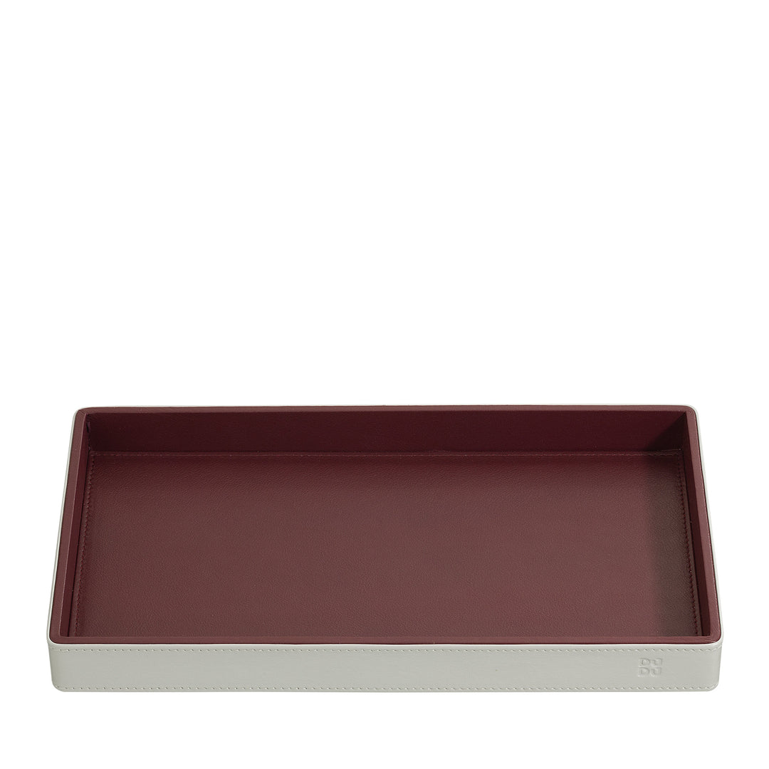 DUDU Vassoio Portaoggetti in Legno Rivestito in Vera Pelle, Vassoio Decorativo per la Casa, 27 x 15 cm, Accessorio di Home Design