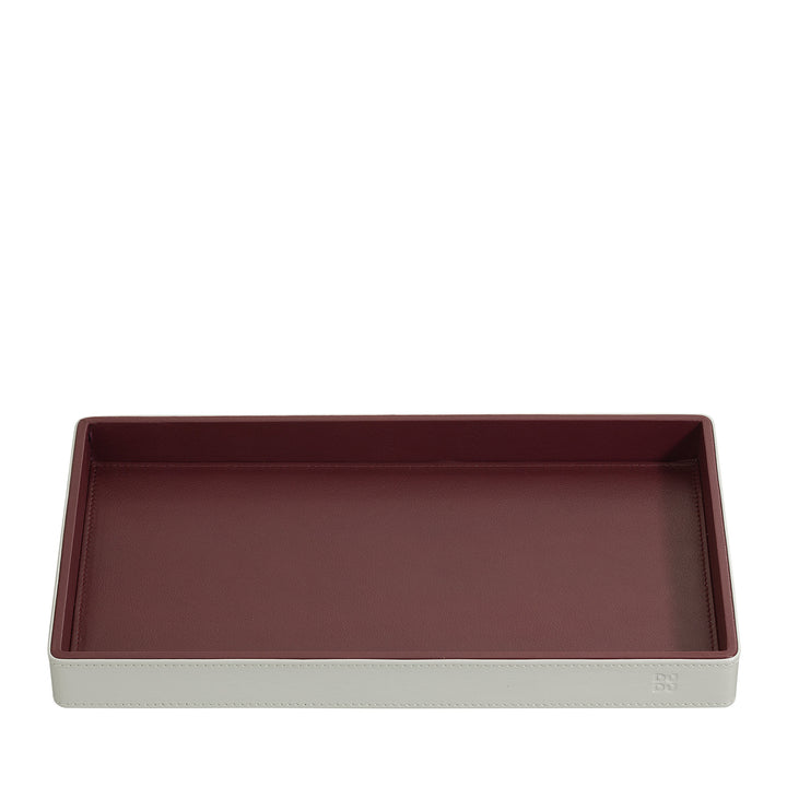 DUDU Vassoio Portaoggetti in Legno Rivestito in Vera Pelle, Vassoio Decorativo per la Casa, 27 x 15 cm, Accessorio di Home Design