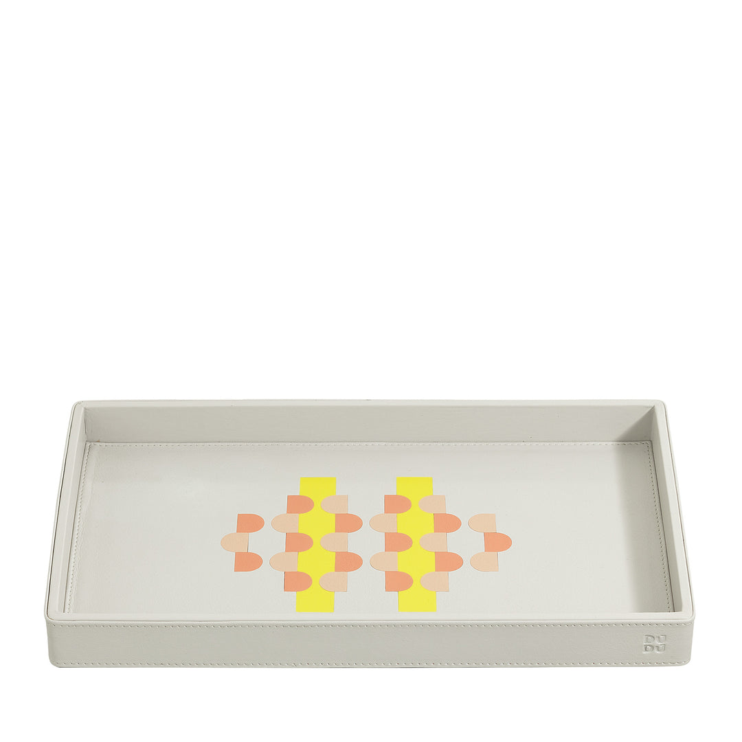 DUDU Vassoio Portaoggetti in Legno Rivestito in Vera Pelle, Vassoio Decorativo per la Casa, 27 x 15 cm, Accessorio di Home Design