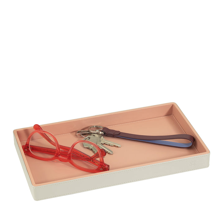 DUDU Vassoio Portaoggetti in Legno Rivestito in Vera Pelle, Vassoio Decorativo per la Casa, 27 x 15 cm, Accessorio di Home Design