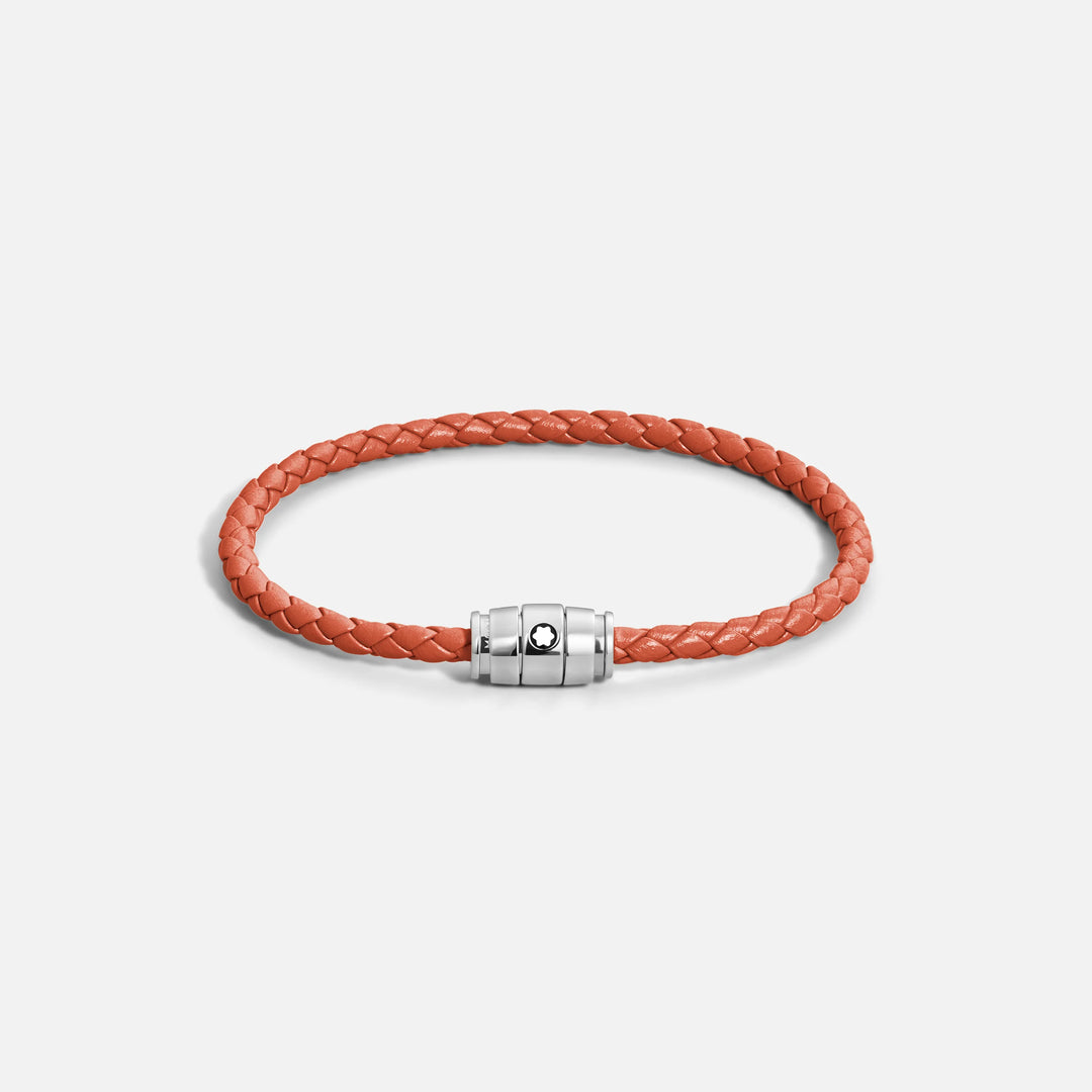 Montblanc bracciale in acciaio a 3 anelli e pelle Meisterstück Cayenne misura S 13429160