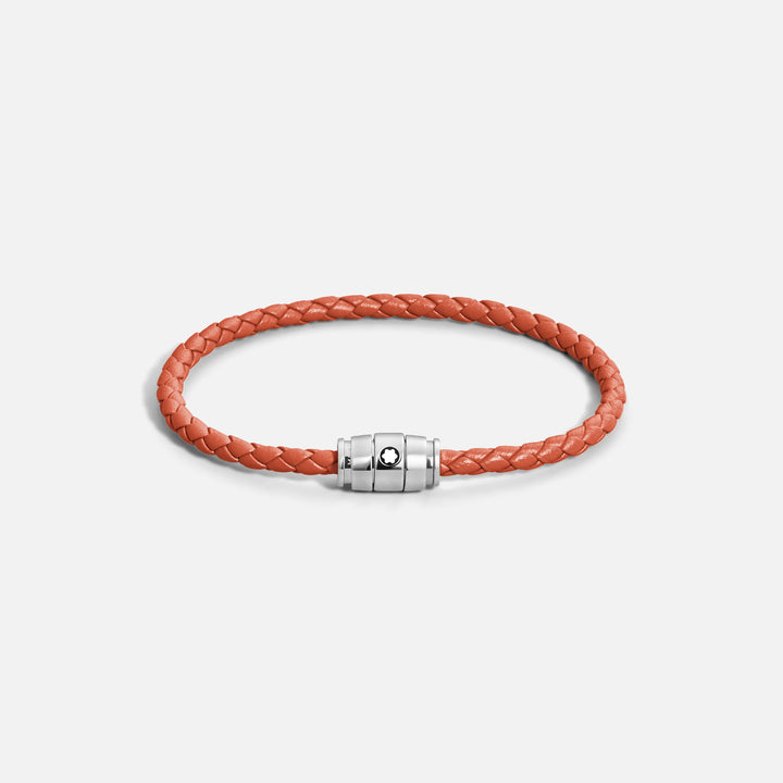 Montblanc bracciale in acciaio a 3 anelli e pelle Meisterstück Cayenne misura S 13429160
