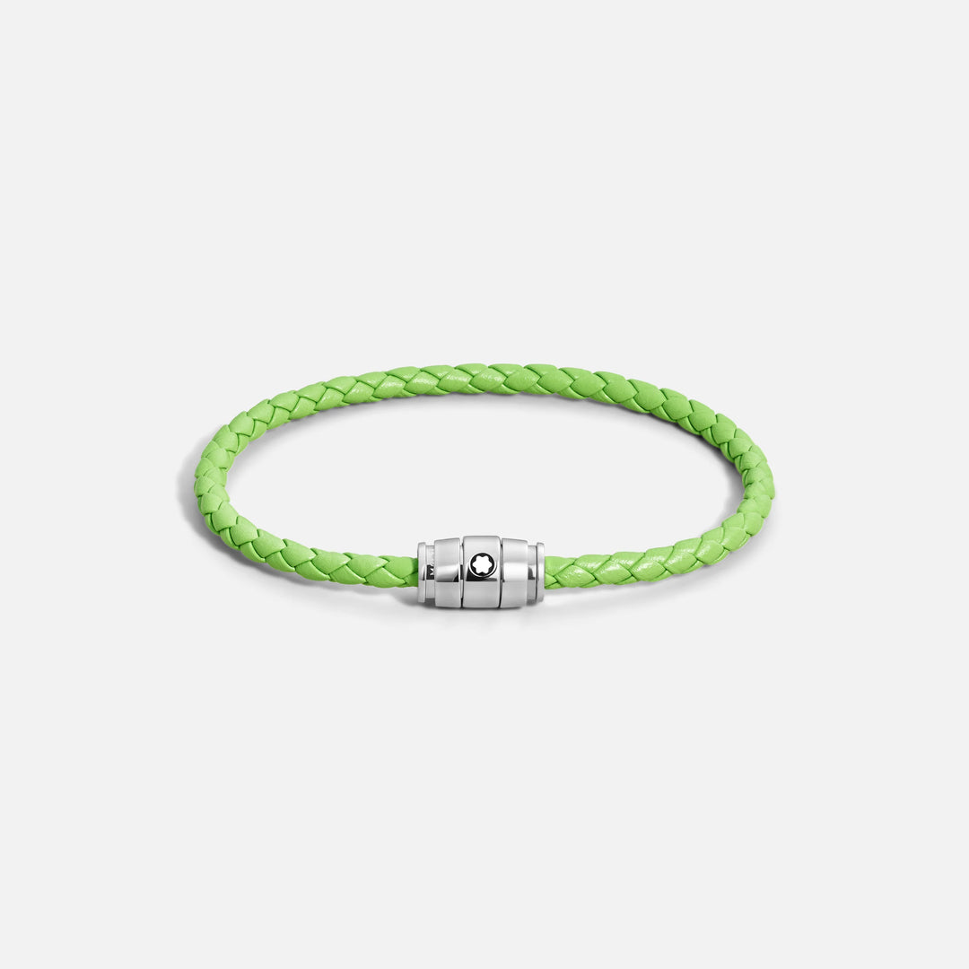 Montblanc bracciale in acciaio a 3 anelli e pelle Meisterstück Lime misura M 13429263