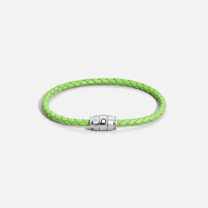 Montblanc bracciale in acciaio a 3 anelli e pelle Meisterstück Lime misura M 13429263