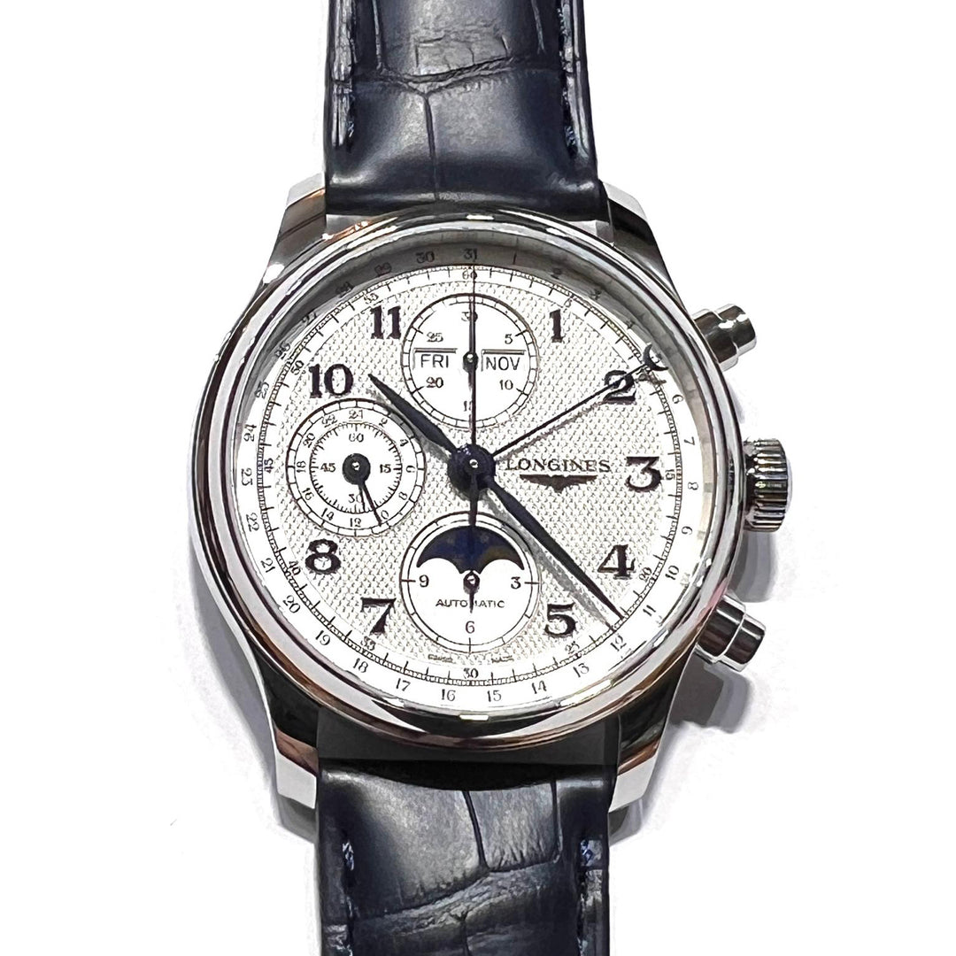 Longines orologio Master Collection Chrono Moonphase 41mm argento automatico acciaio L2.962.4.73.2