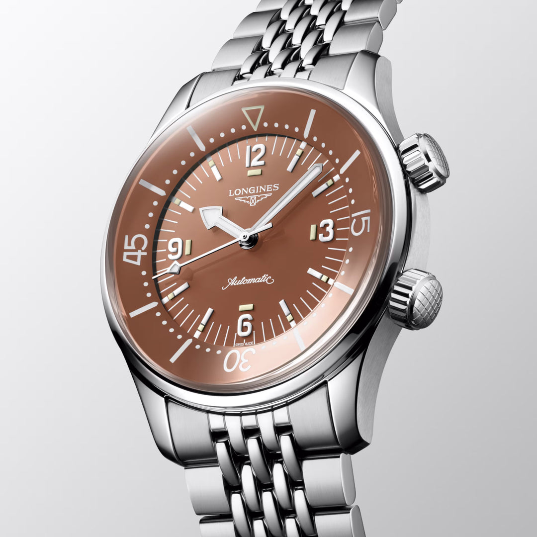 Longines orologio Legend Diver 39mm terracotta automatico acciaio L3.764.4.96.6