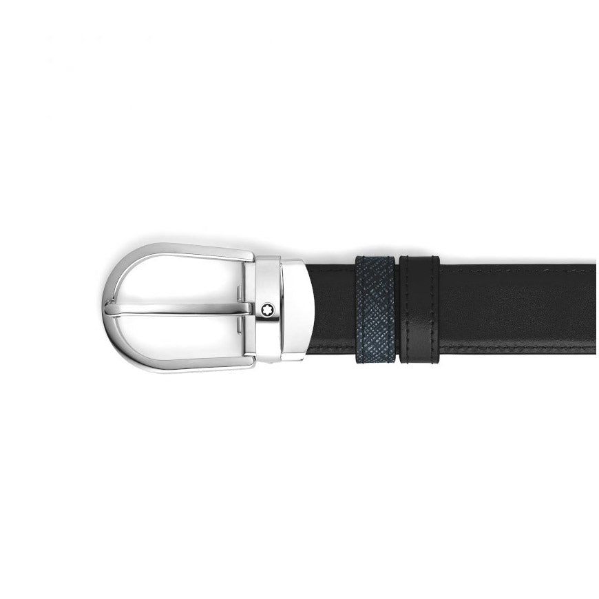 Montblanc cintura reversibile Tweed blue / nero 220965